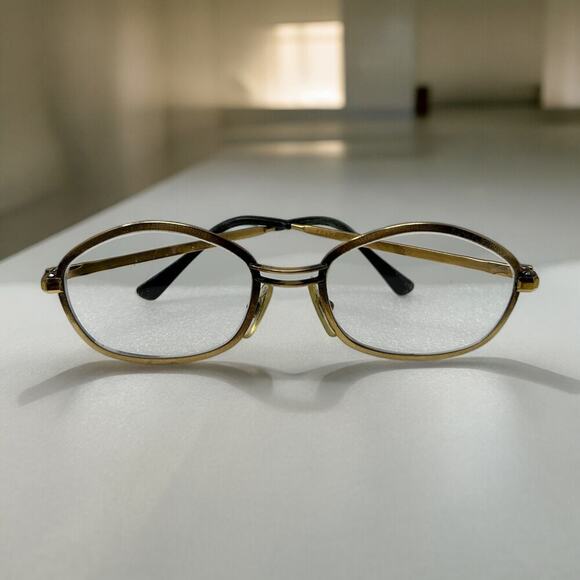 Vintage Frame France Glasses Frame Only Double Bridge Gold Tone Librarian Prop - Picture 1 of 16